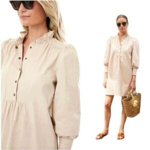 Pomander Place Tuckernuck Khaki Claiborne Dress Button Down Shift Puff Sleeve